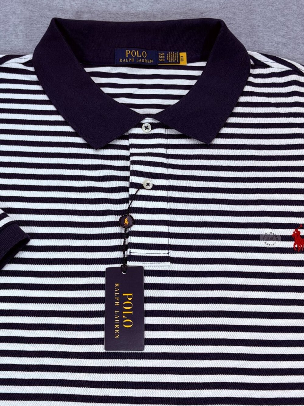 Polo Ralph Lauren Mens Big & Tall 5XB Classic Fit Mesh Navy Striped Polo Shirt